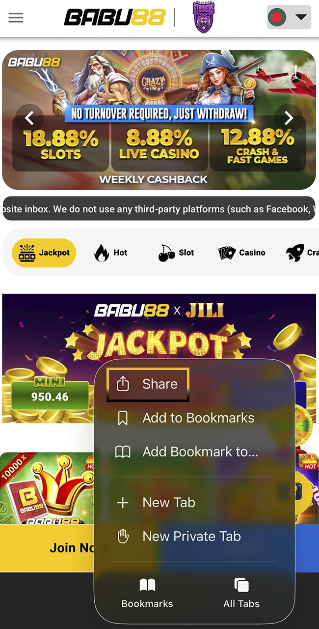 Use the share feature on the Babu88 website in Bangladesh right now.