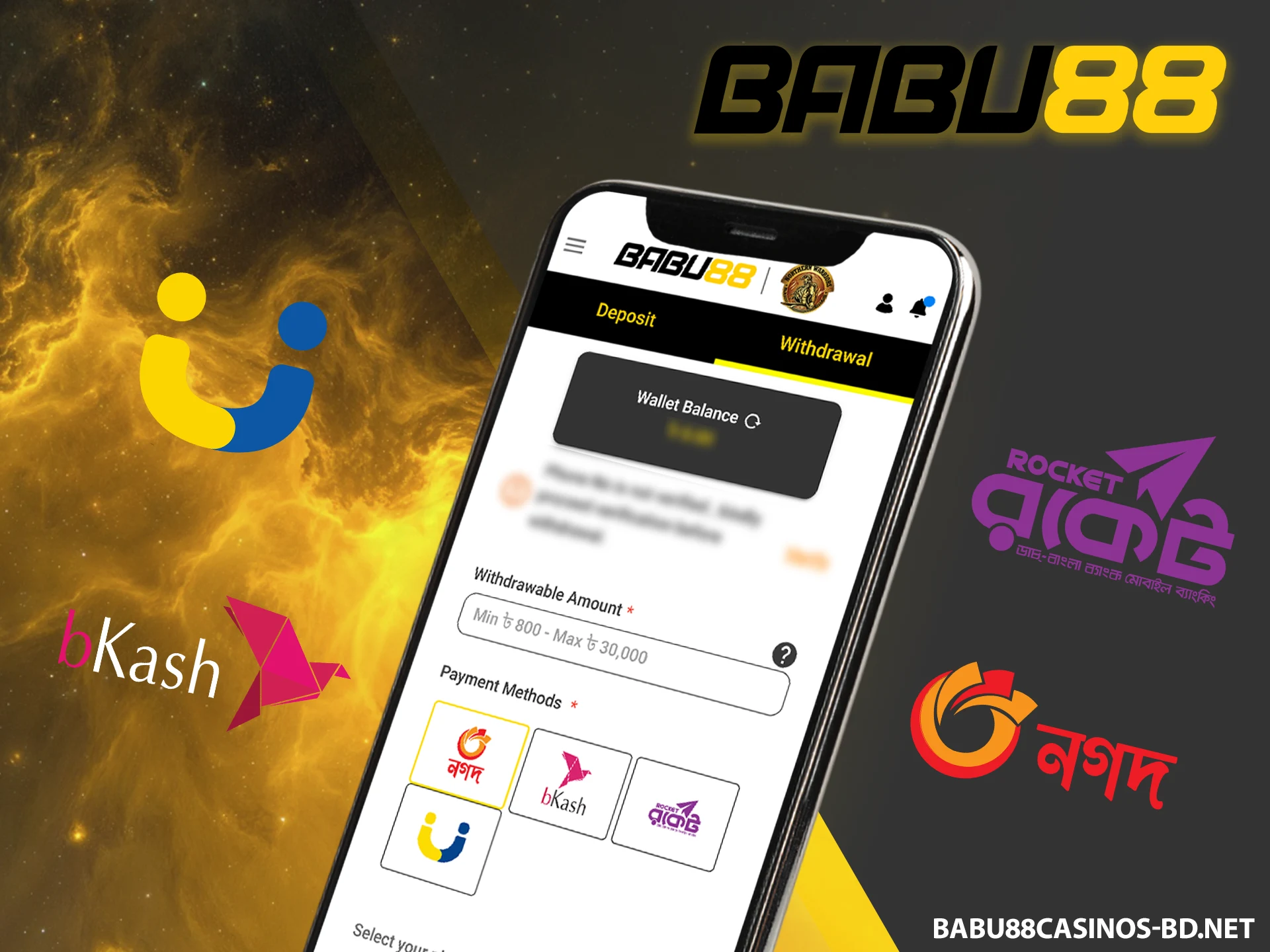 Cash out winnings on the Babu88 website in Bangladesh.