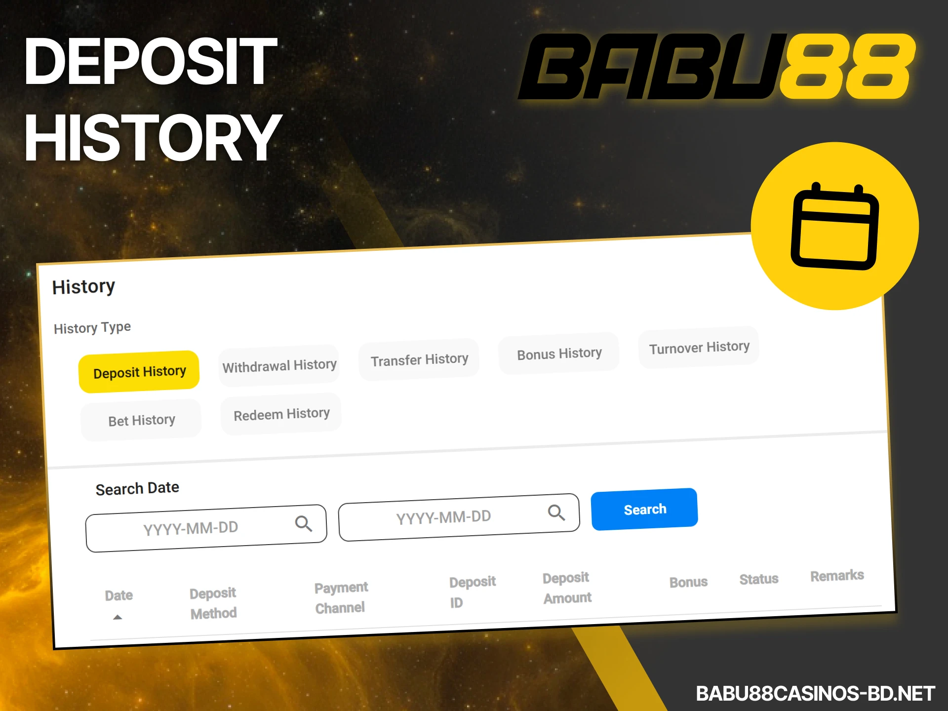 Access your personal dashboard to check your deposit history on Babu88 and track your spending.