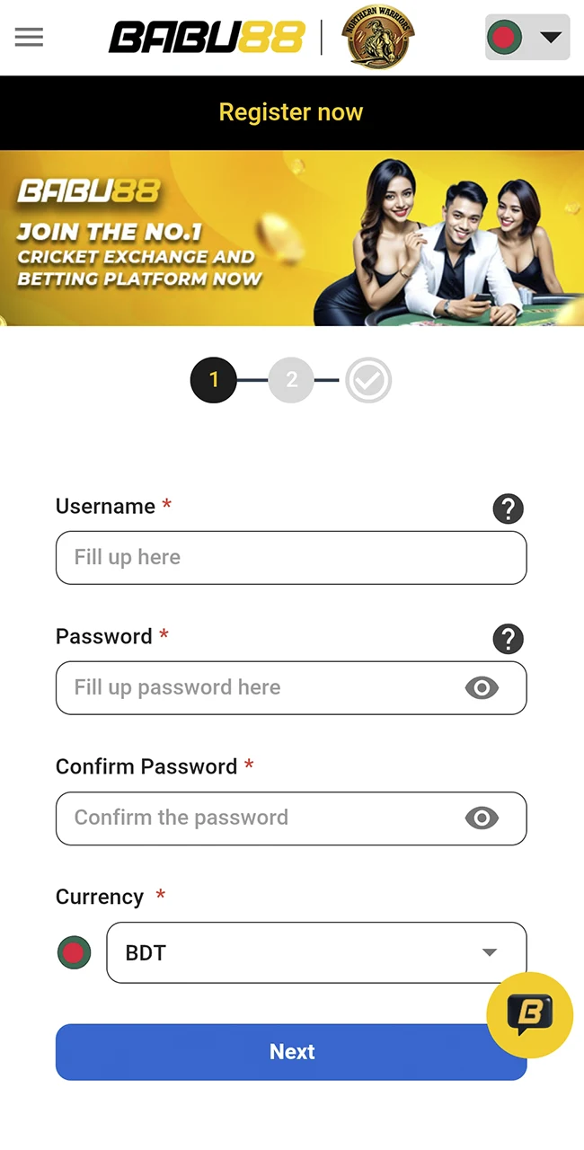 Create your account on the official Babu88 website.