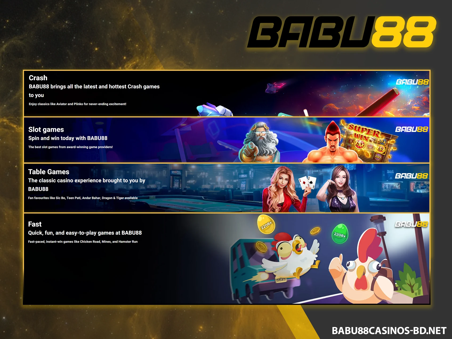 Try the most popular casino games on the Babu88 website in Bangladesh.