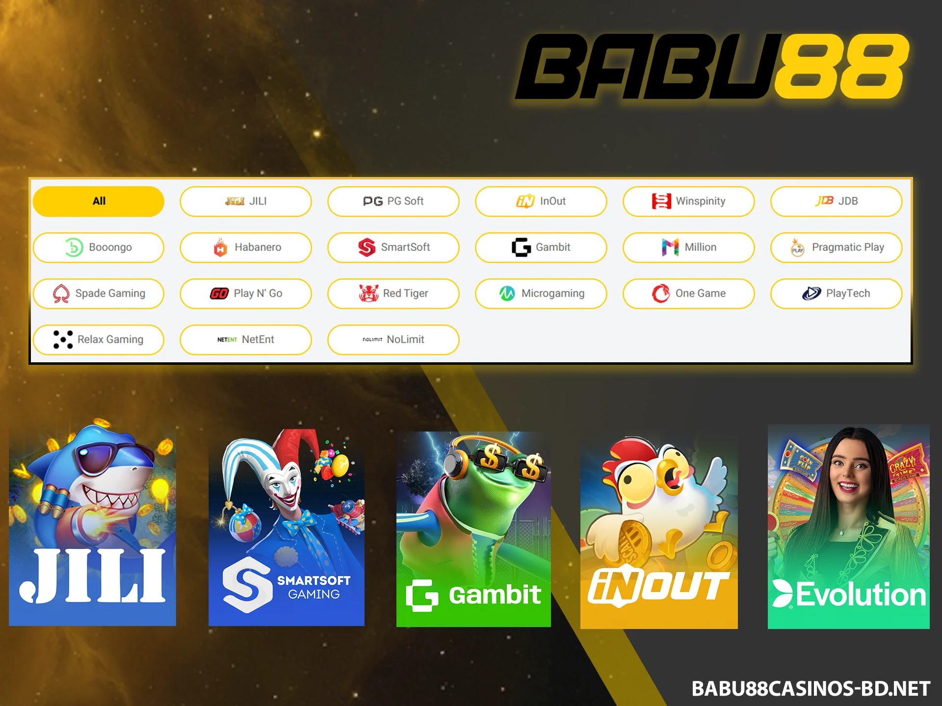 Check the list of reliable game providers on the official Babu88 website.