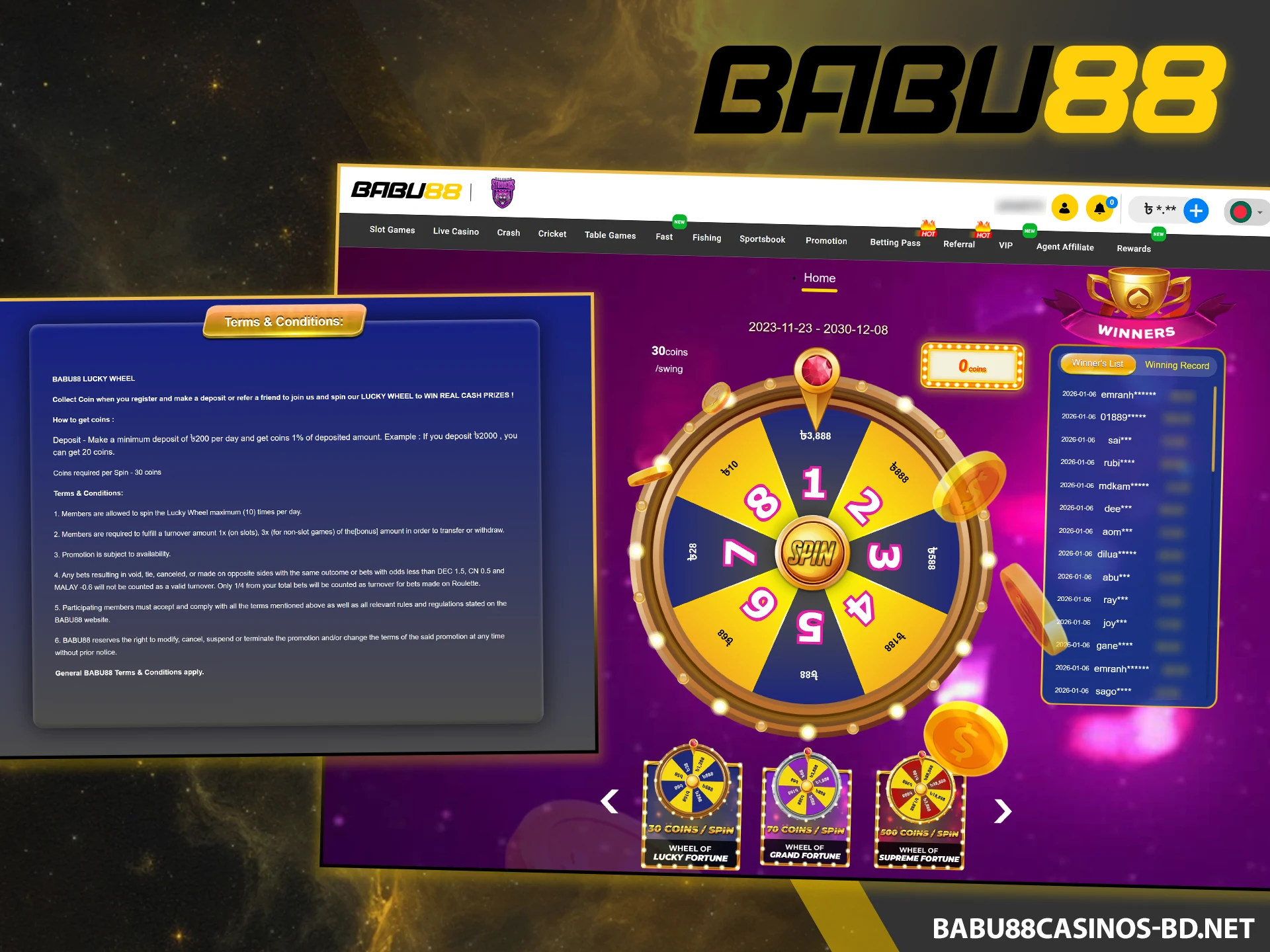 Spin the lucky wheel for prizes on the official Babu88 website today.