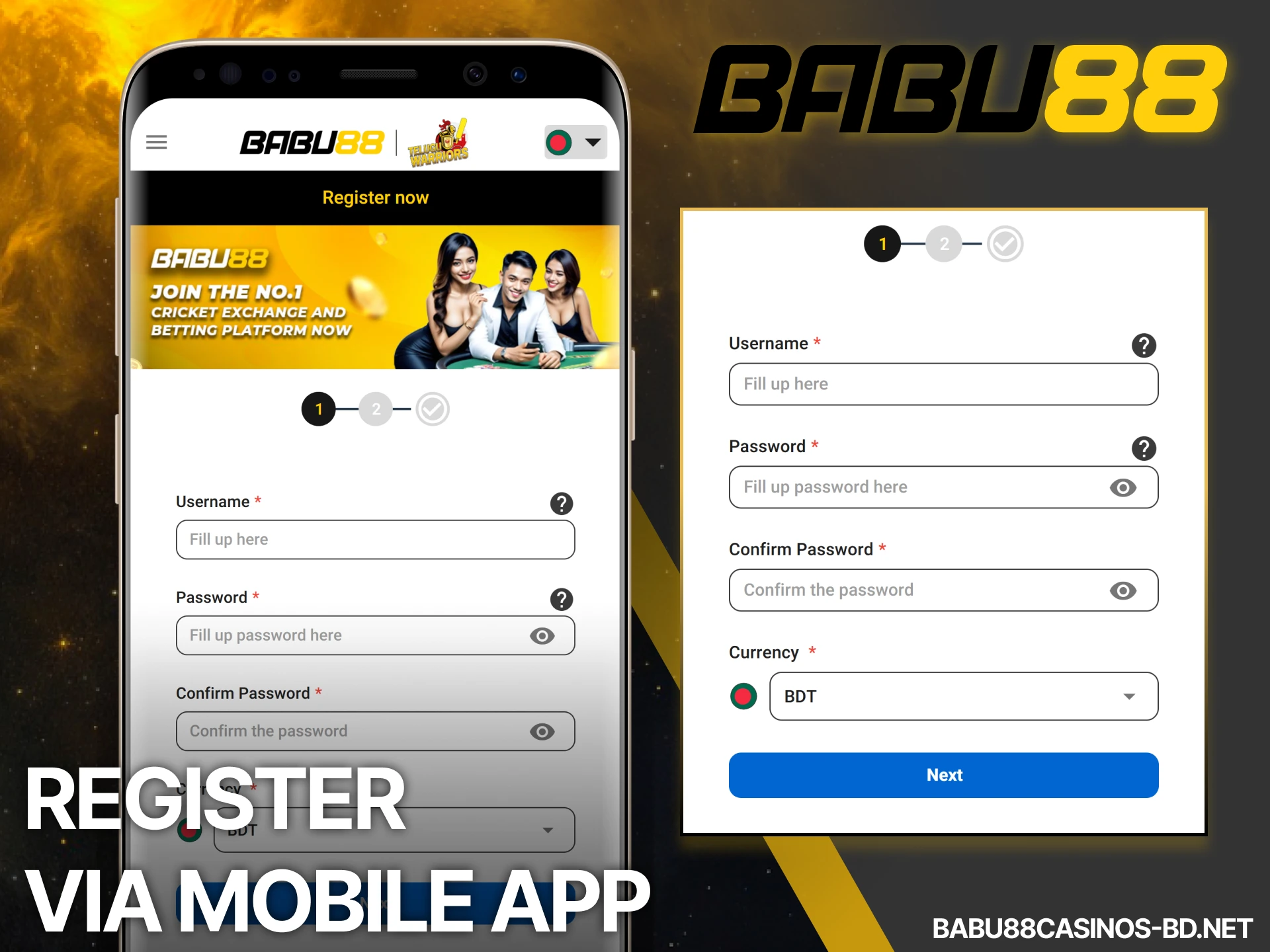 Register via the mobile app to enjoy betting on the go with Babu88.